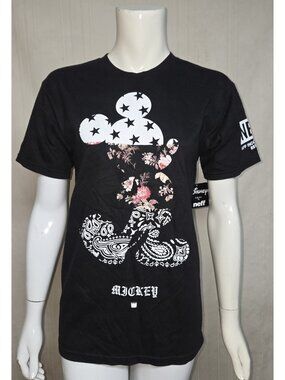 Disney Neff Mickey Mouse Floral Paisley Bandana Graphic T-Shirt Black Size S NEW